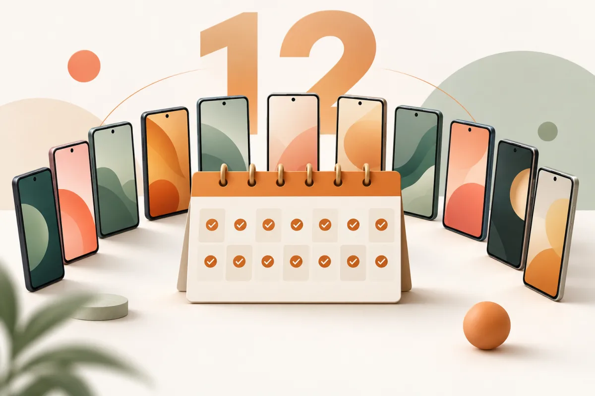 12 điện thoại Android xếp quanh lịch 14 ngày kiểm thử kín Google Play