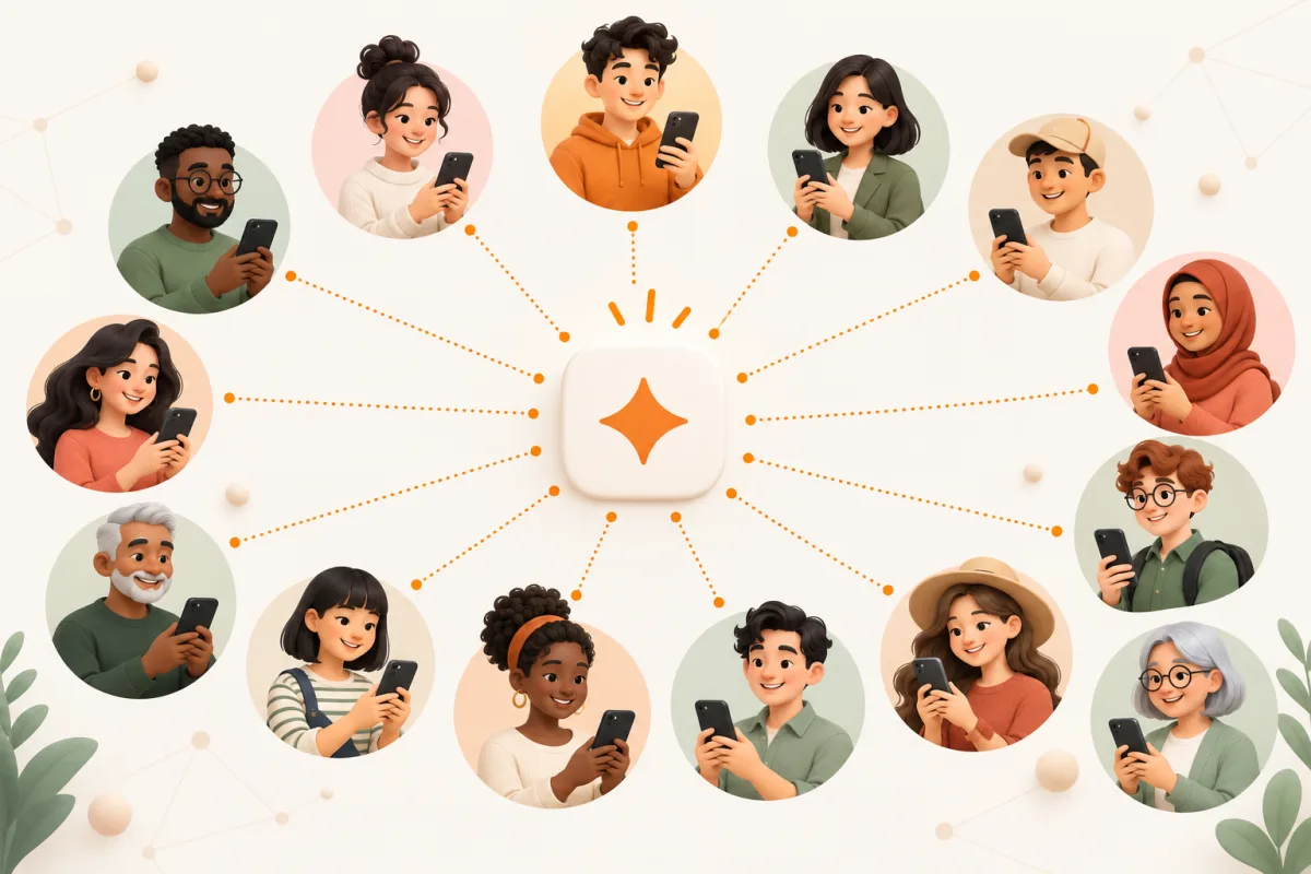 12 người thử nghiệm cầm điện thoại Android kết nối tới một ứng dụng