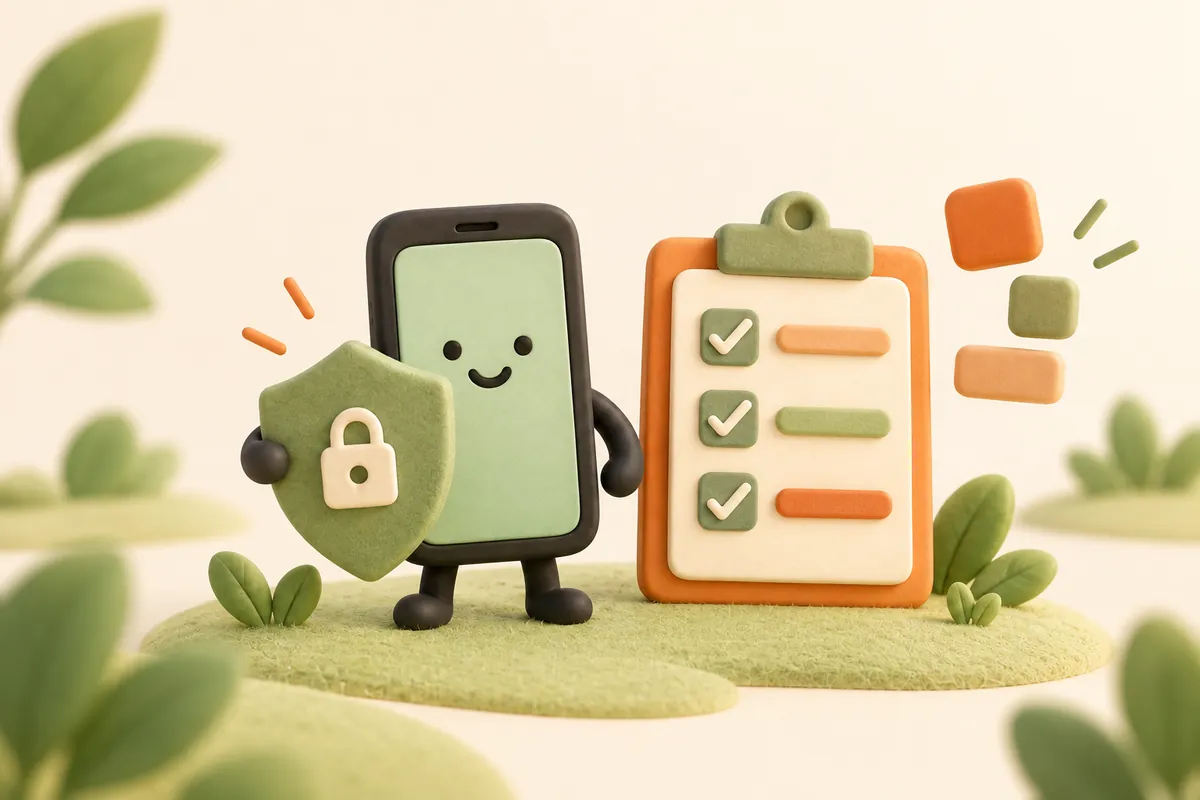 Điện thoại cầm khiên bảo mật bên bảng kiểm khai báo an toàn dữ liệu Google Play