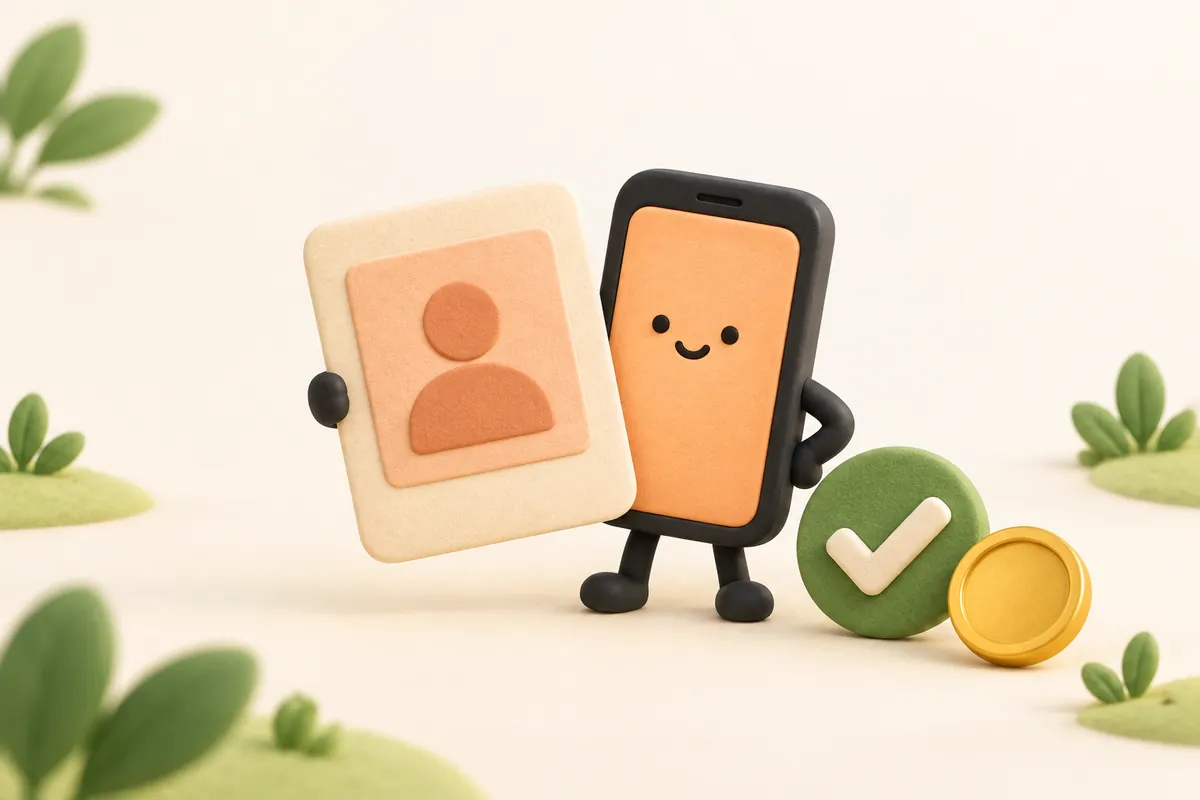 Điện thoại cầm thẻ căn cước bên huy hiệu xác minh tài khoản Google Play Console